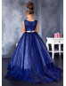 Royal Blue Sequin Flower Girl Dress With Flower Sash